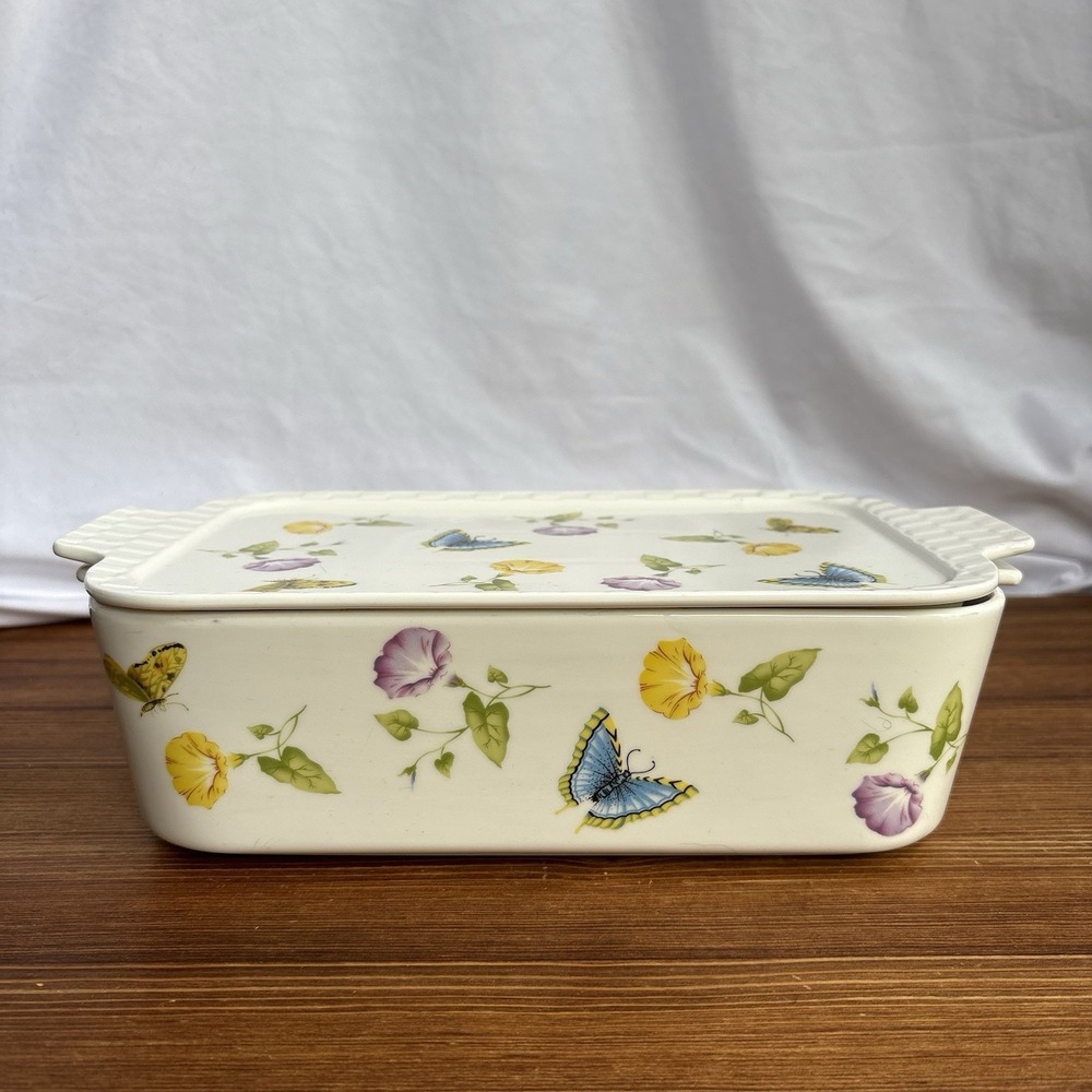 Grace's‎ Pantry Butterfly Floral Porcelain Covered Casserole Baking Dish Lid